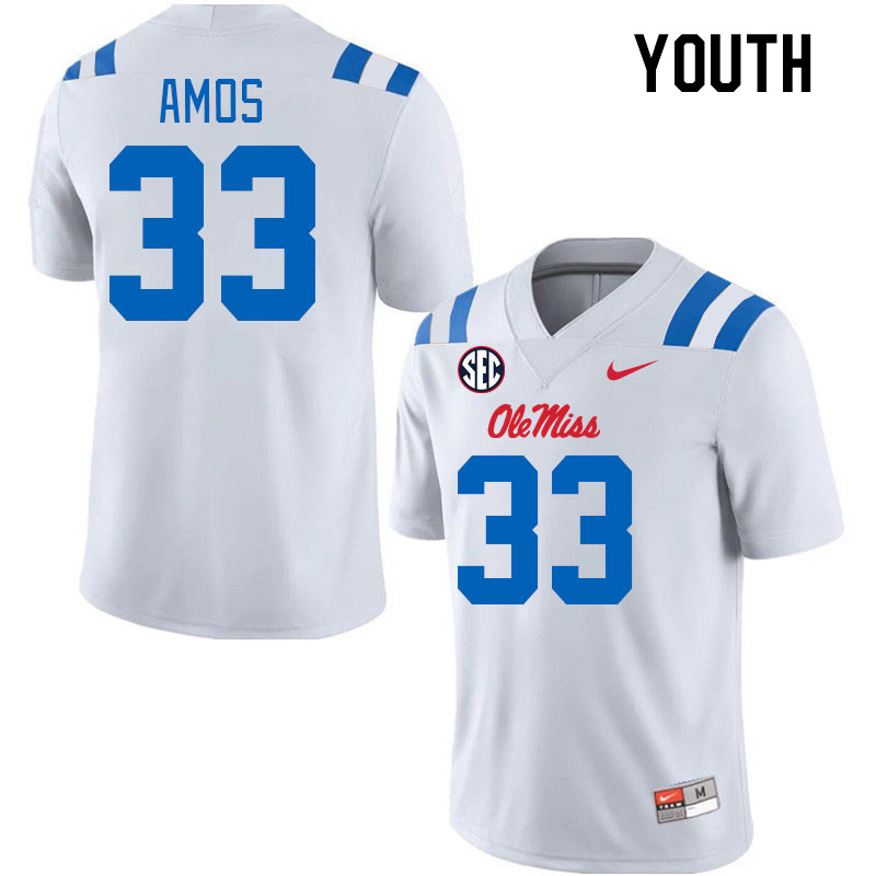 Youth #33 Rashad Amos Ole Miss Rebels 2024 New Uniforms College Football Jerseys Stitched-White